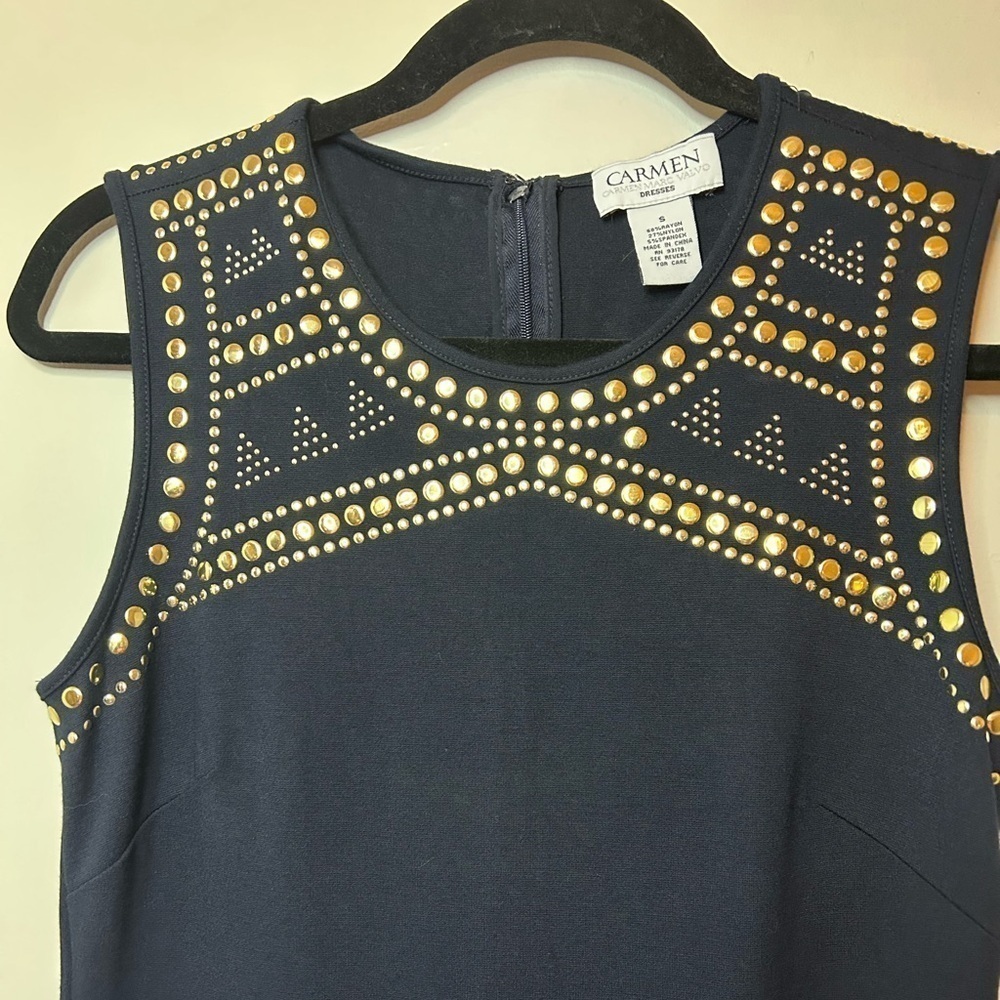 Carmen Marc Valvo Gold Studded Black Sleeveless Sheath Dress Size S - Picture 8 of 9